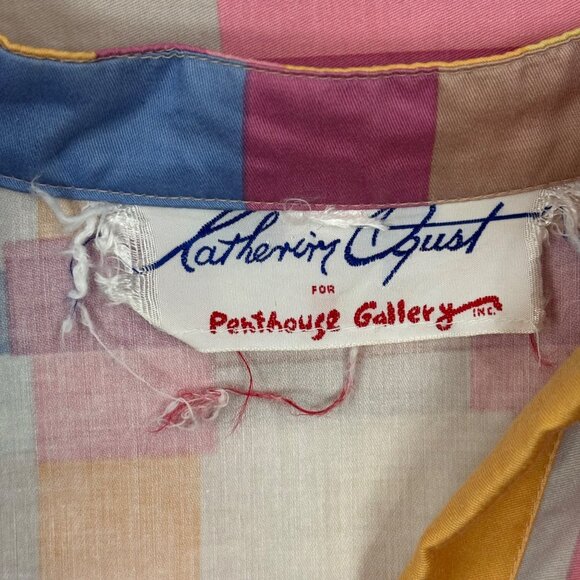 Vintage 70s Colorblock Dress Womens XL Pastel Artsy Forever Catherine Ogust - Picture 9 of 14